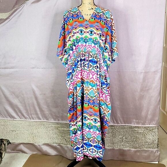 RIVIERA‎ SUN Multicolored Abstract Kaftan Plus Size - Picture 1 of 10